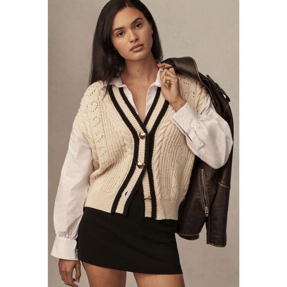 Anthropologie Maeve Pointelle Heart Twofer Sweater - Picture 2 of 8